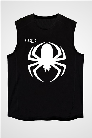 Cold Baskılı Unisex Siyah Kolsuz Tişört - Tshirt