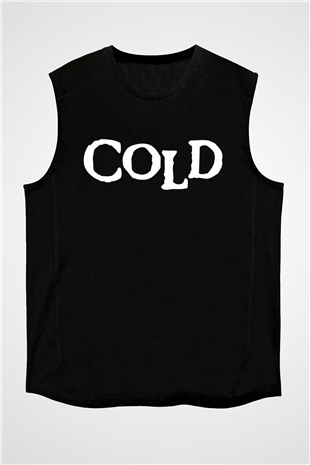 Cold Baskılı Unisex Siyah Kolsuz Tişört - Tshirt
