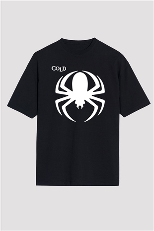 Cold Baskılı Unisex Siyah Oversize Tişört - Tshirt