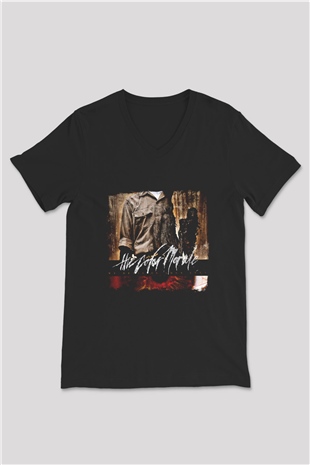 Color Morale Baskılı Unisex Siyah V Yaka Tişört