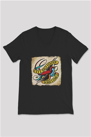 Color of Violence Baskılı Unisex Siyah V Yaka Tişört