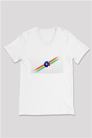Commodore 64 Baskılı Beyaz Unisex V Yaka Tişört - Tshirt