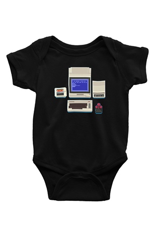 Commodore 64 Baskılı Unisex Siyah Bebek Body - Zıbın
