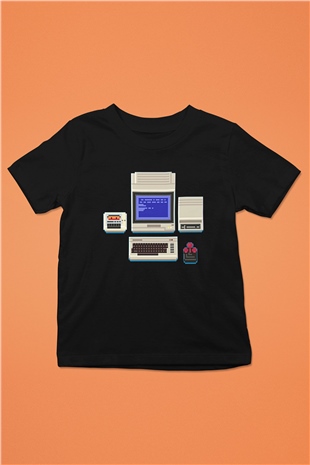 Commodore 64 Baskılı Unisex Siyah Çocuk Tişört - Tshirt