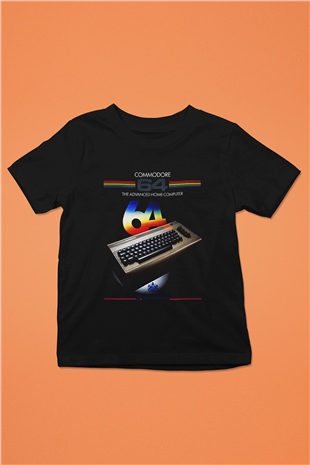 Commodore 64 Baskılı Unisex Siyah Çocuk Tişört - Tshirt