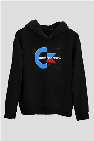 Commodore 64 Baskılı Unisex Siyah Kapüşonlu Sweatshirt