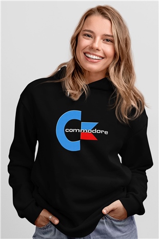 Commodore 64 Baskılı Unisex Siyah Kapüşonlu Sweatshirt