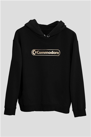 Commodore 64 Baskılı Unisex Siyah Kapüşonlu Sweatshirt