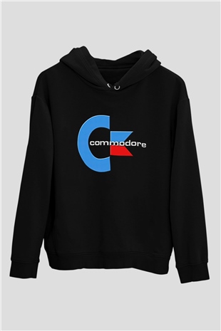 Commodore 64 Baskılı Unisex Siyah Kapüşonlu Sweatshirt