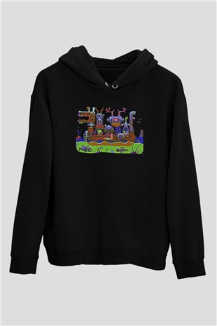 Commodore 64 Baskılı Unisex Siyah Kapüşonlu Sweatshirt