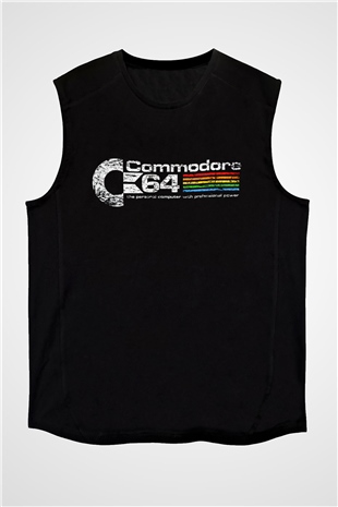 Commodore 64 Baskılı Unisex Siyah Kolsuz Tişört - Tshirt