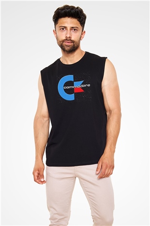 Commodore 64 Baskılı Unisex Siyah Kolsuz Tişört - Tshirt