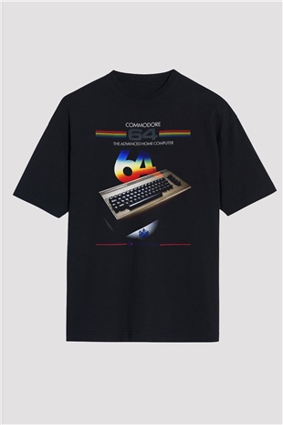 Commodore 64 Baskılı Unisex Siyah Oversize Tişört - Tshirt