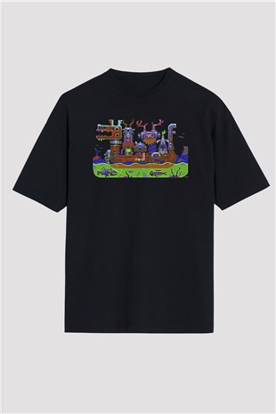 Commodore 64 Baskılı Unisex Siyah Oversize Tişört - Tshirt