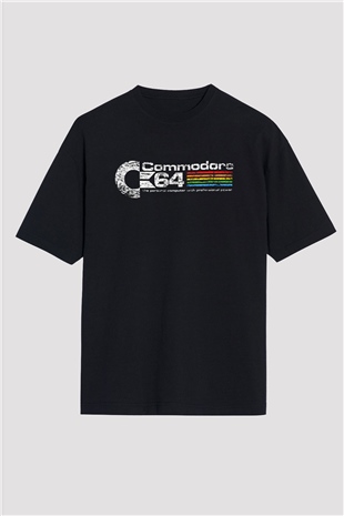 Commodore 64 Baskılı Unisex Siyah Oversize Tişört - Tshirt