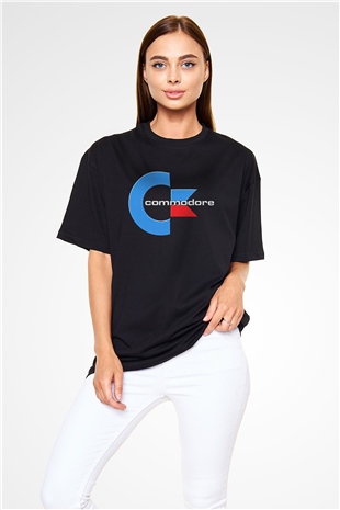 Commodore 64 Baskılı Unisex Siyah Oversize Tişört - Tshirt