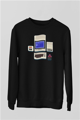 Commodore 64 Baskılı Unisex Siyah Sweatshirt