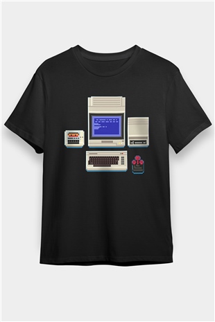 Commodore 64 Baskılı Unisex Siyah Tişört - Tshirt