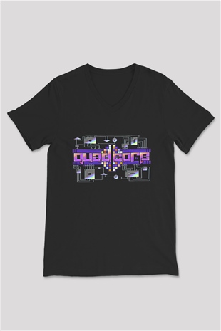 Commodore 64 Baskılı Unisex Siyah V Yaka Tişört - Tshirt