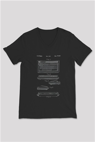 Commodore 64 Baskılı Unisex Siyah V Yaka Tişört - Tshirt