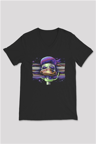 Commodore 64 Baskılı Unisex Siyah V Yaka Tişört - Tshirt