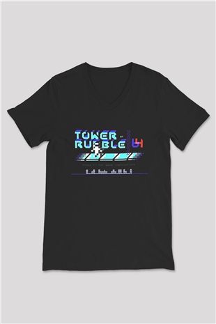 Commodore 64 Baskılı Unisex Siyah V Yaka Tişört - Tshirt