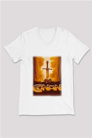 Conan the Barbarian Beyaz Unisex V Yaka Tişört T-Shirt