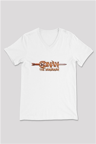 Conan the Barbarian Beyaz Unisex V Yaka Tişört T-Shirt
