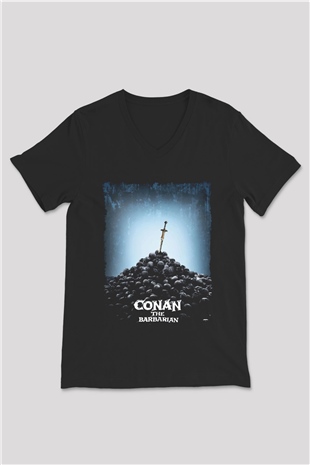 Conan the Barbarian Siyah Unisex V Yaka Tişört