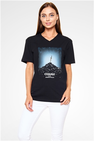 Conan the Barbarian Siyah Unisex V Yaka Tişört