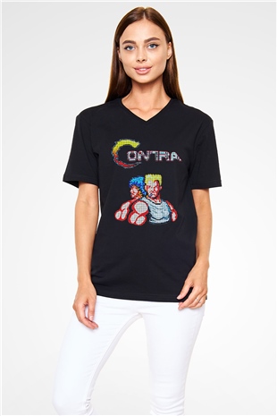 Contra Siyah Unisex V Yaka Tişört