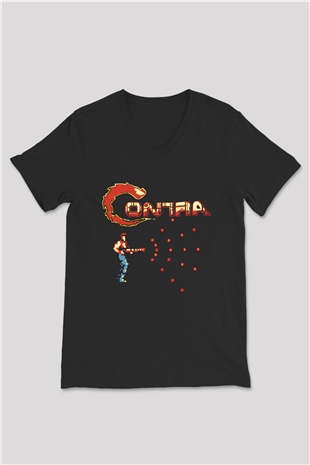 Contra Siyah Unisex V Yaka Tişört T-Shirt