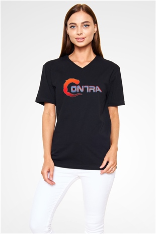 Contra Siyah Unisex V Yaka Tişört T-Shirt