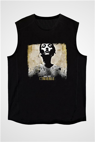 Converge Baskılı Unisex Siyah Kolsuz Tişört