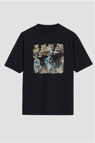 Converge Baskılı Unisex Siyah Oversize Tişört