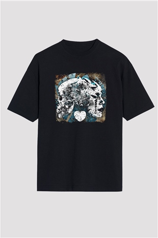 Converge Baskılı Unisex Siyah Oversize Tişört