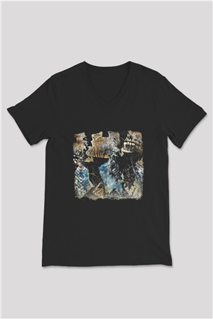 Converge Baskılı Unisex Siyah V Yaka Tişört