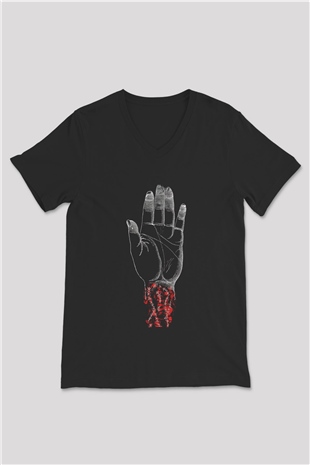 Converge Baskılı Unisex Siyah V Yaka Tişört