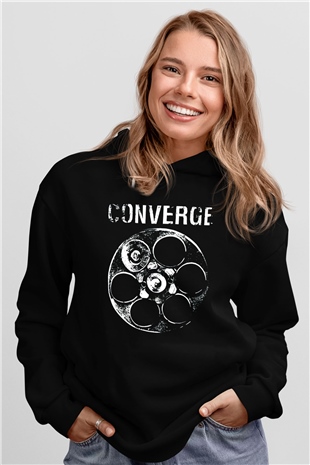 Converge Siyah Unisex Kapüşonlu Sweatshirt
