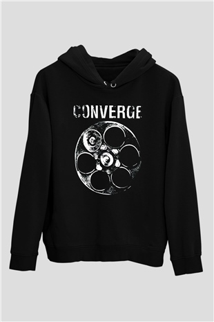 Converge Siyah Unisex Kapüşonlu Sweatshirt