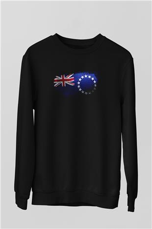 Cook Adaları - Cook İslands Bayrağı Baskılı Unisex Siyah Sweatshirt