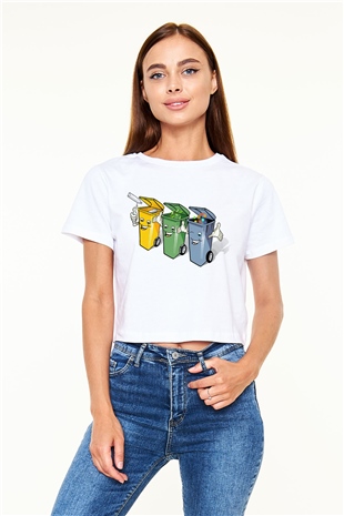 Çöpçü Beyaz Croptop Tişört