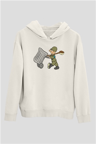 Çöpçü Beyaz Unisex Kapüşonlu Sweatshirt