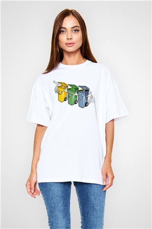 Çöpçü Beyaz Unisex Oversize Tişört T-Shirt