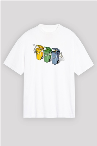 Çöpçü Beyaz Unisex Oversize Tişört T-Shirt