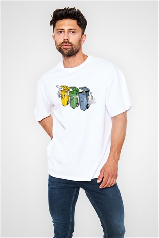 Çöpçü Beyaz Unisex Oversize Tişört T-Shirt