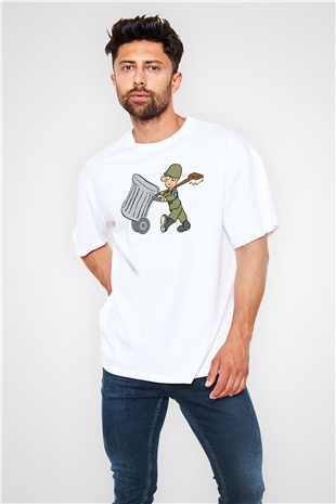 Çöpçü Beyaz Oversize Tişört Oversize T-shirt - TişörtFabrikası