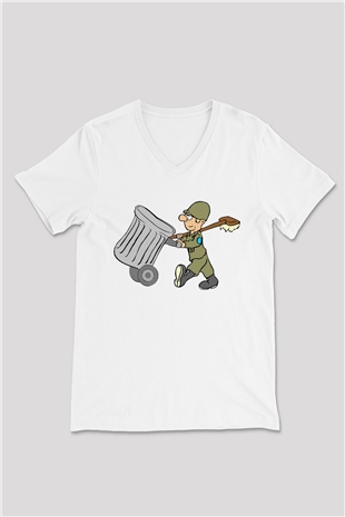 Çöpçü Beyaz Unisex V Yaka Tişört