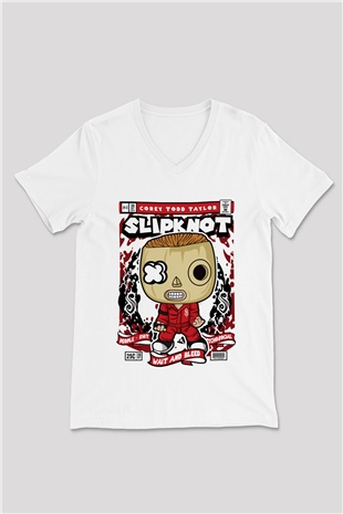 Corey Taylor Slipknot Baskılı Unisex Beyaz V Yaka Tişört