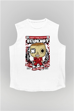Corey Taylor Slipknot Baskılı Unisex Beyaz Kolsuz Tişört